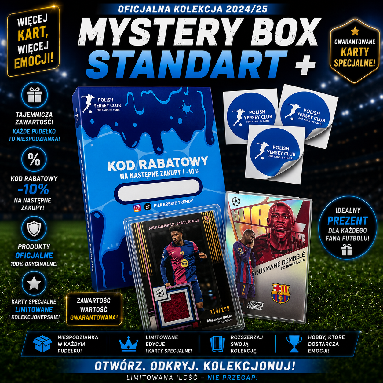 Karty Piłkarskie Mystery Box - Standard + | Gwarancja karty numerowanej do 75 , autografu lub fragmentu koszulki !