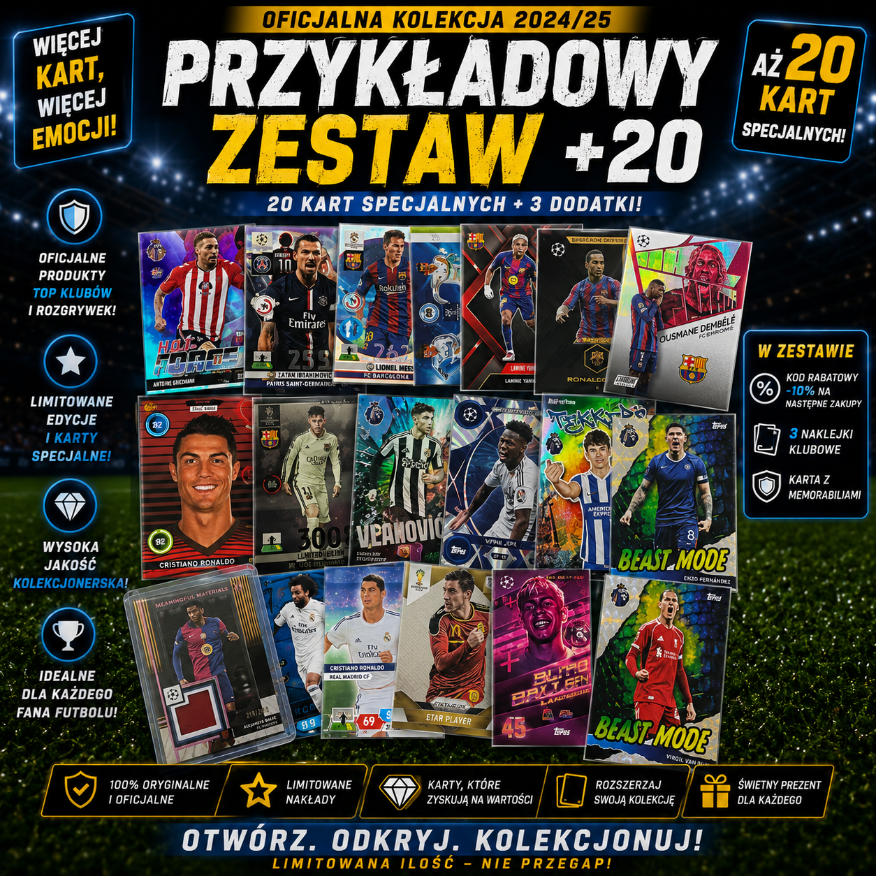 Karty Piłkarskie Mystery Box - Standard + | Gwarancja karty numerowanej do 75 , autografu lub fragmentu koszulki !